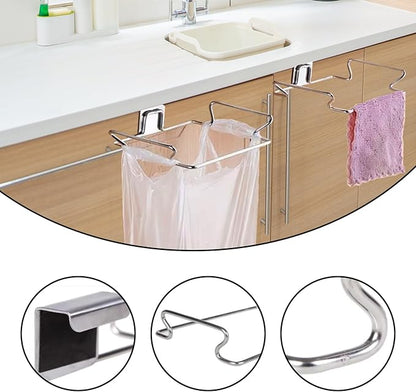 2-Pack RV Stainless Steel Trash Holder, Multi-Functional Hooks for Bathroom, Cabinet Door, Kitchen, Camper,RV Trash Can For Inside、Durable No-Punch Installation, Silver