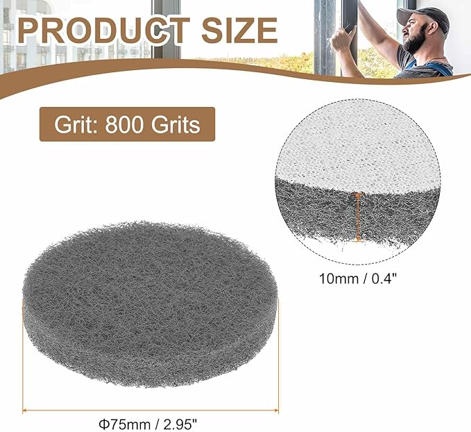 HARFINGTON 6pcs Scrubber Scouring Pads 800 Grits 3 Inch Drill Power Brush Hoop and Loop Surface Conditioning Disc Drill Scuffing Disc Scrub Pads for Home Kitchen Cleaning, Gray