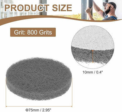 HARFINGTON 6pcs Scrubber Scouring Pads 800 Grits 3 Inch Drill Power Brush Hoop and Loop Surface Conditioning Disc Drill Scuffing Disc Scrub Pads for Home Kitchen Cleaning, Gray
