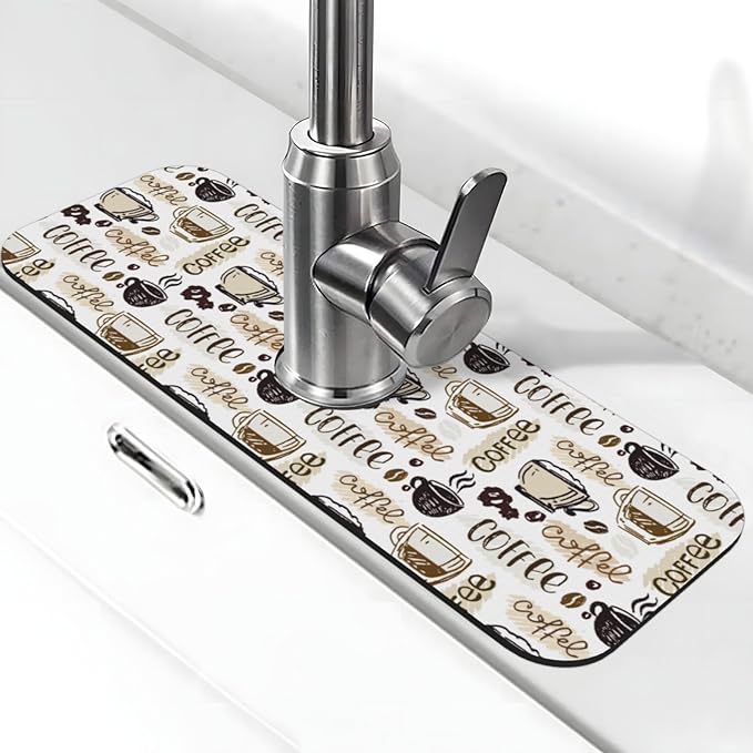 Espresso Machine Beans Coffee Vintage 15" X 5.5" Kitchen Sink Splash Guard Faucet Faucet Guard Draining Mat Sink Splash Guard Faucet Kitchen Bathroom