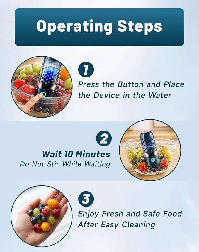PurePod Produce Cleaner - PurePod Fruit Cleaner, Portable, No Scrubbing, Compact Fruit Vegetable Cleaning Device for Kitchen, Camping Travel, Waterproof Rechargeable Design (2PCS)