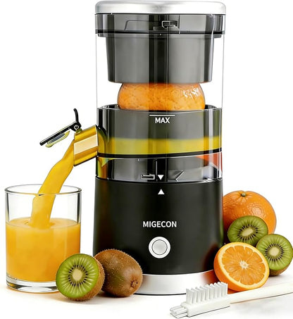 MIGECON Electric Citrus Juicer, Rechargeable Orange Juicer Squeezer with USB and Cleaning Brush, Portable Electric Juicer Machine, for Lemons, Limes, and Grapefruit, Black
