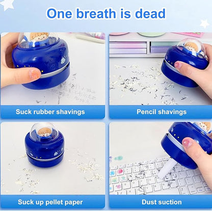 Mini Desktop Vacuum Cleaner Cute Cartoon Desktop Vacuum Cleaner for Kids Students Battery Powered Portable Mini Table Dust Sweeper 360-degree Rotatable Desk Duster Green