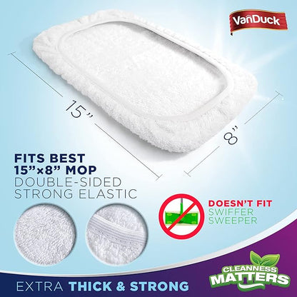 VanDuck 100% Cotton Pad Terry Cloth Mop Refills 15x8 inches, 2 Pack (Mop is Not Included)