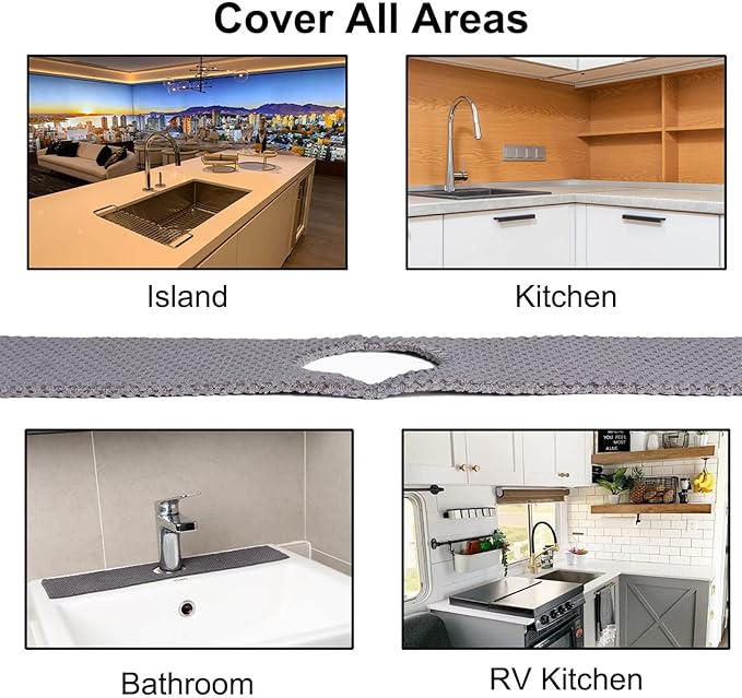 28'' Kitchen Faucet Absorbent Mat, Sink Splash Guard, Microfiber Faucet Handle Drip Catcher, Kitchenguard Tray, Water Drying Pads, Counter Protector for Kitchen, Bathroom, and RV