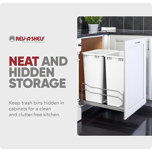 Rev-A-Shelf Double Pullout Trash Cans for Full Height Kitchen Cabinets 50 Quart 12.5 Gallon with Soft-Close Slides, 14.5" Min Opening, 53WC-2150SCDM-211