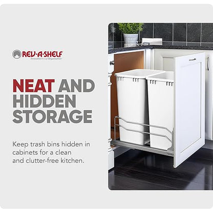 Rev-A-Shelf Double Pullout Trash Cans for Full Height Kitchen Cabinets 50 Quart 12.5 Gallon with Soft-Close Slides, 14.5" Min Opening, 53WC-2150SCDM-211