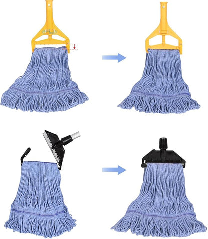 6 Pack Commercial Mop Head Replacement, Heavy Duty Mop Head Commercial Replacement for General and Floor Cleaning, Wet Industrial Blue Cotton Looped End String Head Refill (Blue)