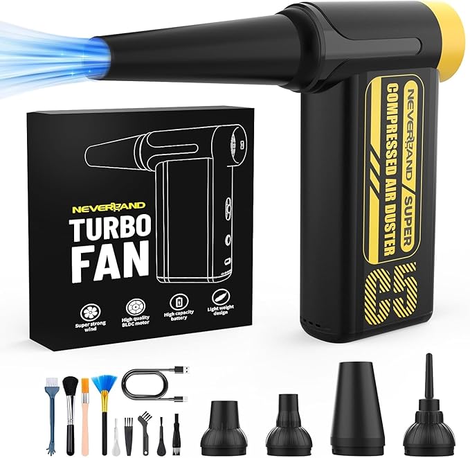 Neverland Compressed Air Duster - 300000RPM Electric Duster, 8-Gear Rechargeable Air Blower, Replace Canned Air, Cordless Mini Turbo Fan Jet Blower for Computer, Keyboard, Home, Office, Car Cleaning