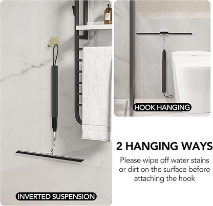 Shower Squeegee for Glass Doors, 15-51" Telescopic Shower Squeegee with Long Handle, Squeegee for Window Cleaning, Extendable Window Cleaner Tool for Tile Walls, Sliding Door, Floor, Car Windshield-BK