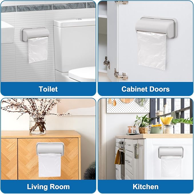 3Pcs Trash Bag Dispenser, Wall Mount Trash Bag Holder, Plastic Grocery Bag Holder Large Opening Design Easy to Take Out for Kitchen Bathroom Toilet,5.9 x 2.36 x 2.9