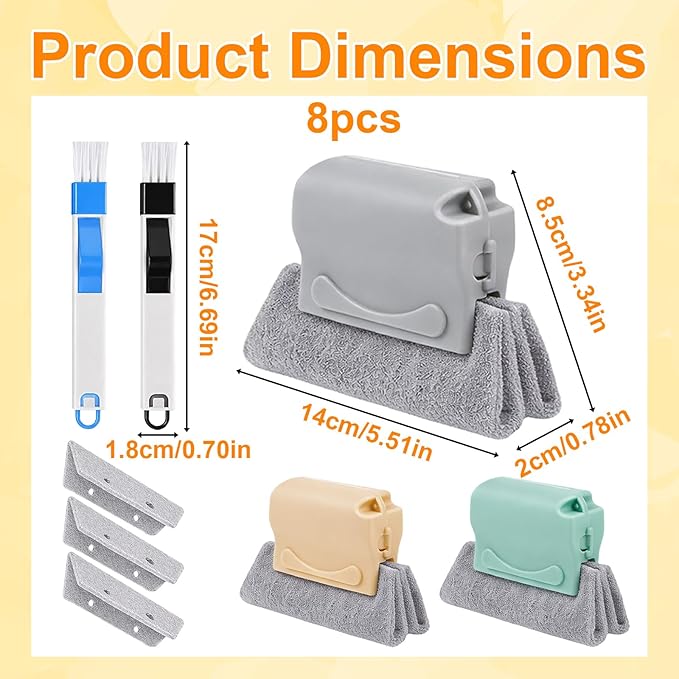 8-Piece Set with 3 Brushes and 2 Scrapers, Window Track Cleaner, Window Track Cleaning Tools for Window Sill Cleaning,Plastic Material Design for Home Maintenance