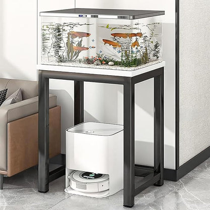 Storage Rack Above The Sweeping Robot,Robot Vacuum Stand Cabinet,Entryway Hallway Double-Tier Robot Vacuum Cleaner Shelf,Steel Frame with Wooden Top,Small End Tables for Bathroom(White/Black,40x35/15.