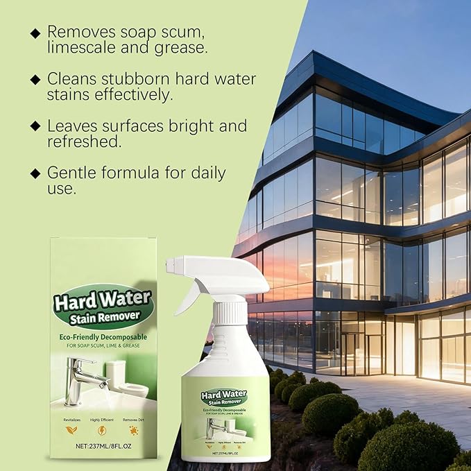Water Stain Remover, 237ML Soap Scum Cleaning Agent, Glass Hard Water Shower Cleaner Spray, HardWater Spot Remover Spray, for Shower Bathtub Faucet Sink Bathroom Kitchen Apartment