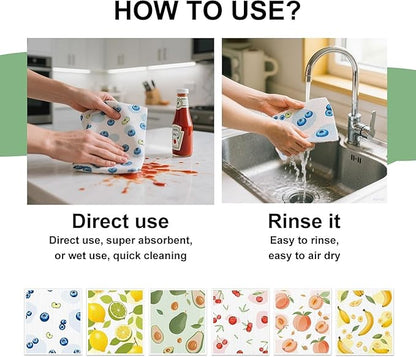 Swedish Dishcloths for Kitchen, 12 Pack Reusable Paper Towels, Super Absorbent, No Odor, Fast-Drying, Non-Scratch Cellulose Sponge Cloths for Counters Dishes Home Bar Table Wiping