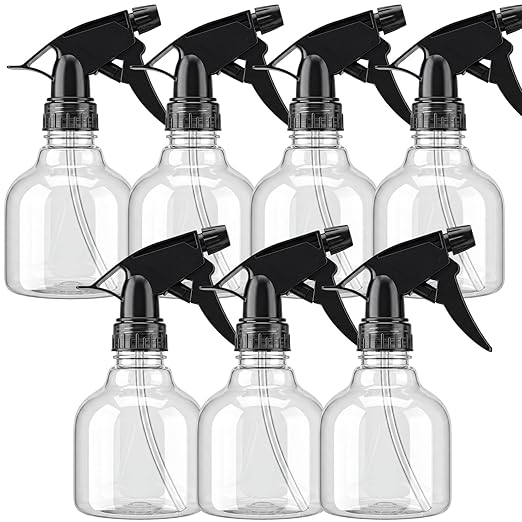 SUPERLELE Spray Bottles 7pcs 8oz Empty Plastic Spray Bottle with Adjustable Nozzle for Hair and Cleaning Solutions Includes Funnel and Labels