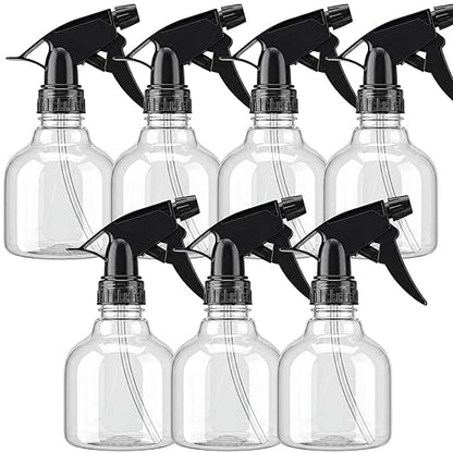 SUPERLELE Spray Bottles 7pcs 8oz Empty Plastic Spray Bottle with Adjustable Nozzle for Hair and Cleaning Solutions Includes Funnel and Labels