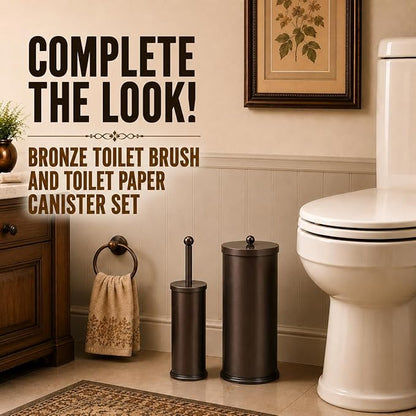 HUJI Rust Resistant Bronze Toilet Brush Holder with Lid Perfect Bathroom Bowl Cleaning Set Gift for House Warming or College Dorms Accessories (1, Bronze Toilet Brush)