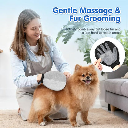 Pawaboo 2 Pack Pet Hair Removal Gloves, Dual-Side Electrostatic Hair Removal & Silicone Fur Brush for Dogs and Cats, Reusable Five-Finger Pet Fur Grooming Glove for Couch Carpet Clothes, Grey