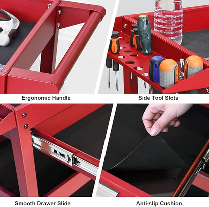 GSTANDARD APTB311R Torin Rolling Tool Cart with Drawer: 3 Layer Tool Oragnizer with Foam Pad and Heavy Duty Utility Cart with Four Swivel Casters, Red