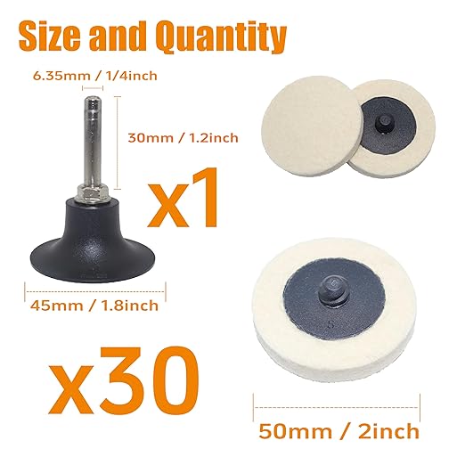 Merryland Wool Quick Change Disc 2 inch for Die Grinder, 2inch Polishing Buffing Pad 30 Pack with 1/4 Inch Shank, Wool Fabric Disc Polishing Buffing Wheel Metal Steel Iron Universal, DGTAB32C1