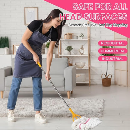 Eccliy 6 Pack Mop Heads Replacement Commercial Industrial Mop Heads Heavy Loop End Cotton String Heavy Duty Refills Wet Washable Refills for Home General Floor Cleaning (White,Pink)