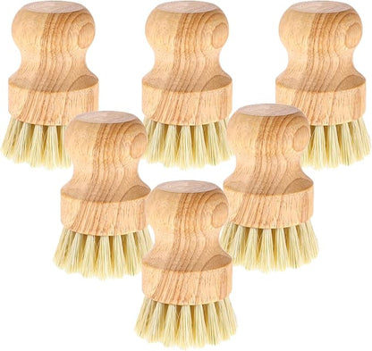 6 Pcs Bamboo Dish Scrub Brushes Wooden Scrubbers Set Kitchen Dishwashing Scrubber with Natural Sisal Bristles for Cast Iron Pots, Pans, Kitchen Sink and Vegetable