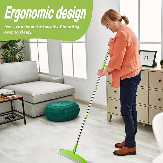 Silicone Air Broom, Multifunction Broom with Long Handle, Adjustable Rubber Squeegee Sweeping Water for Indoor Hardwood Floors, Kitchen,Concrete Floor, Bathroom Tile(Gray Green)