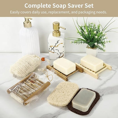 72 Pcs Soap Saver Set, Includes Wooden Soap Holders, Soap Saver Pads, Soap Bags, Paper Ropes, and Clear Packing Bags, Soap Accessories Set for Bathroom, Shower