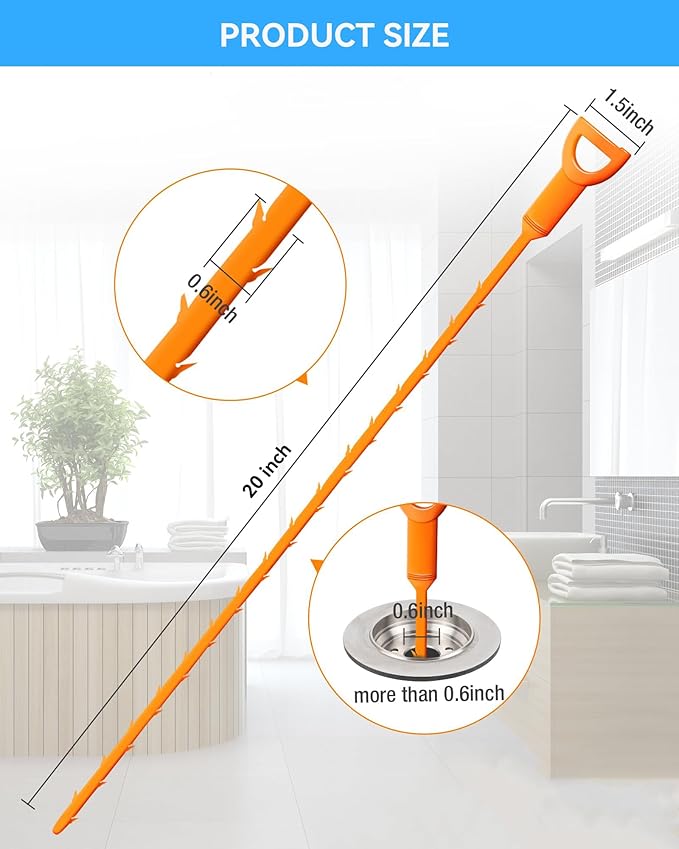 6 Pack Drain Clog Remover - Flexible Drain Snake for Effective Cleaning Hair and Debris in Sink or Bathtub, 20 Inch