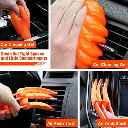 Car Cleaning Kit, Orange 17pcs Car Interior Detailing Kit with High Power Handheld Vacuum, Detailing Brush Set, Windshield Cleaner, Cleaning Gel, Complete Auto Accessories for Women Men Teens