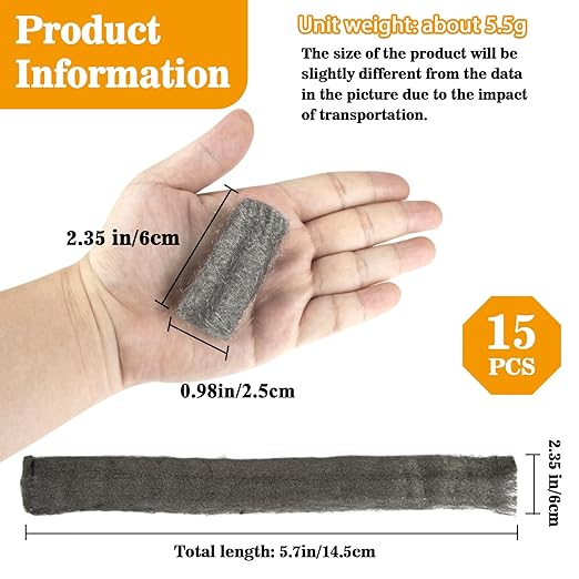 MAQIHAN Steel Wool Pads 00 15PCS - Mini Steel Wool Roll Glass Wood Fabric Metal Fine Polishing Chrome Glass Polishing Pads Wool Steelwool Mice Control Weep Hole Covers Walls Fill