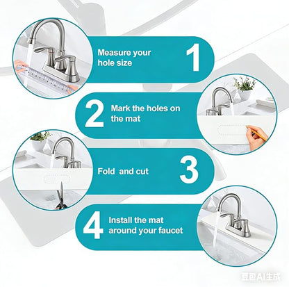 Customizable Faucet Mat for Kitchen Sink: 30"Lx5.5"W Long Absorbent Edge Protector & Splash Guard for Large Double bowl Sink- Cut to Fit 2, 3, 4 Holes Faucet & Irregular Sink with Soap Dispenser