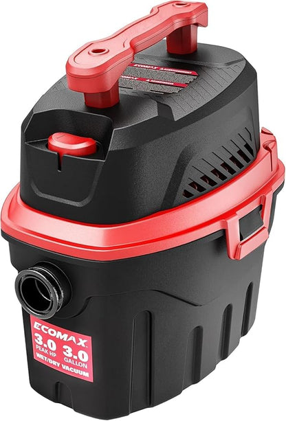 ECOMAX Small Shop Vacuum Wet/Dry 3 Gallon, 3 Peak HP, Small Shop Wet Dry Vac with Accessories, 3-in-1 Mini Shop Vacuum with Blower Function for Home, Car Detailing, Workshop, EM18910P-3
