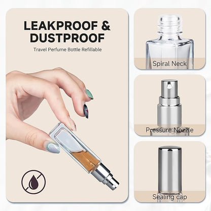 Perfume Refill Bottle, Mini Leak-proof Portable Perfume Travel Refillable Dispenser, 5pcs 10ml Empty Atomizer Sprayer, Pocket Glass Bottle with Funnel and Pipette for Cologne (Light Gray)