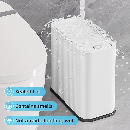 SUBEKYU Bathroom Trash Can with lid,3.5 Gal Small Kitchen Garbage Can,Plastic Office Waste Bin,Slim Wastebasket for Narrow Space,White