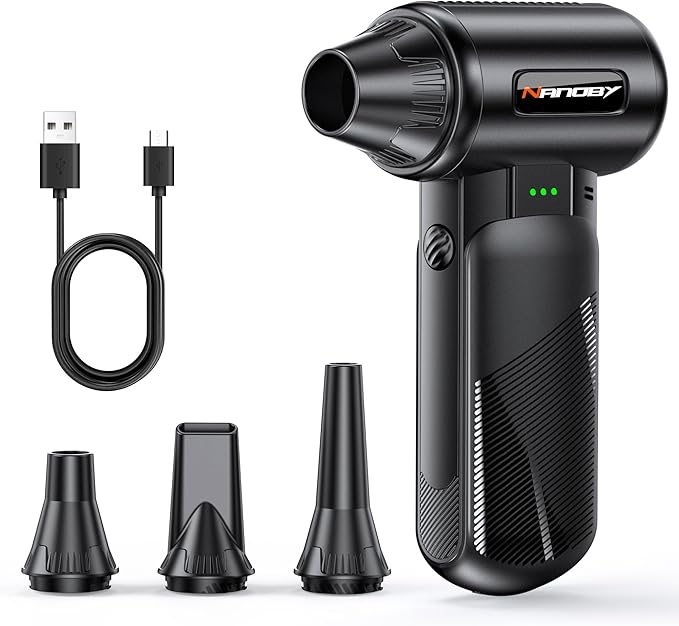 Electric Air Duster 130000RPM, Compressed Air Duster Cordless Rechargeable, 3-Speed Air Blower with 4 Nozzles, Keyboard Cleaner for PC Computer Electronics Car Cleaning