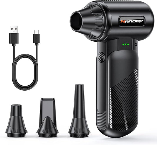 Electric Air Duster 130000RPM, Compressed Air Duster Cordless Rechargeable, 3-Speed Air Blower with 4 Nozzles, Keyboard Cleaner for PC Computer Electronics Car Cleaning