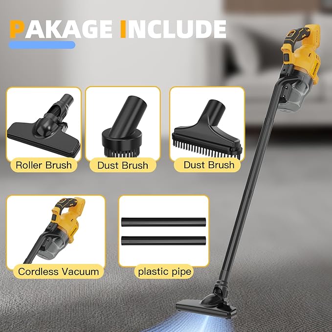 Cordless Vacuum for DE-Walt 20V Battery, 5-in-1 Handheld Electric Vacuum Cleaner with 500W Powerful Motor, 46 CFM Portable Hand Vacuum with HEPA Filter for Car, Carpets, Furniture (No Battery)