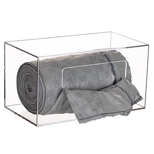 Trash Bag Dispenser Roll Holder, Wall Mount Acrylic Garbage Bag Dispenser Roll Holder for Kitchen Cabinet, Trash Can Liners Organizer for Under Sink, Clear