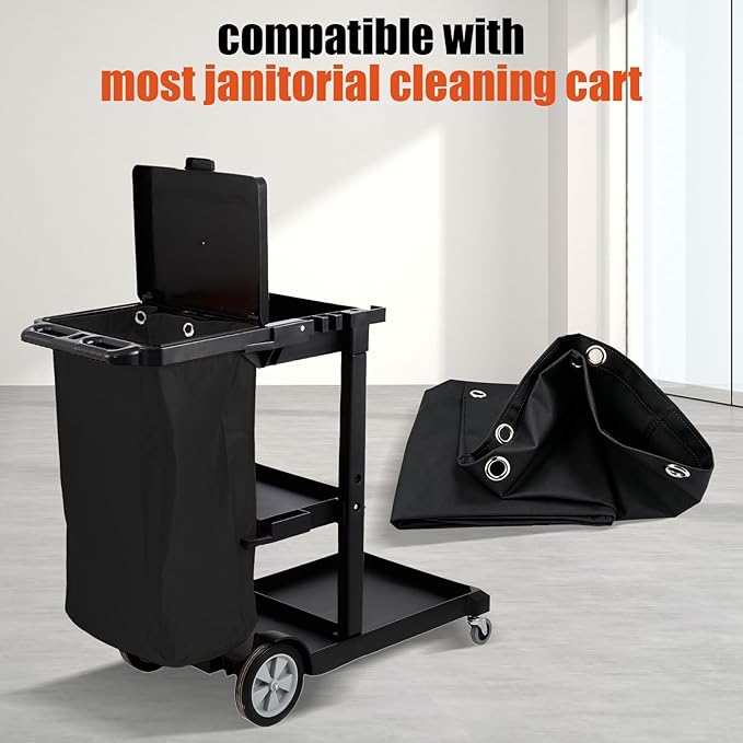 Replacement Janitorial Cleaning Cart Bag: Commercial Products 23 Gallon Industrial Janitorial Vinyl Cart Bag with 6 Brass Grommets - Size 16 x 11 x 27inches (Black)