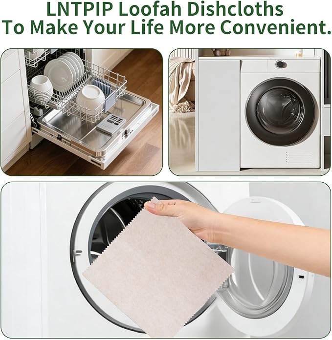 5 Pack Swedish Dishcloths for Kitchen, 100% Compostable Loofah & Plant Fiber Swedish Dish Cloths, Reusable Paper Towels, Super Absorbent, Non-Stick Oil, Fast Dry(7.87x7.87in)