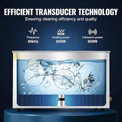 VEVOR Ultrasonic Professional Cleaner, 30 L Ultrasound Jewelry Cleaner with Digital Timer & Heater, Stainless Steel Industrial Sonic Cleaner 40kHz for Glasses, Watches, Rings, Small Parts