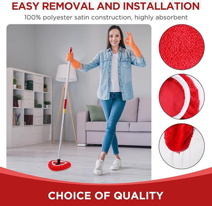 Baderke 4 Pack Microfiber Mop Heads Replacements Microfiber Spin Mop Replace Heads Reusable Refills Pads Duster Replace Washable Cleaning Cloths Scrubber Dust Refills for Floor Cleaning (Red)