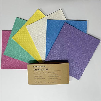 Swedish Dishcloths 6-Pack, Super Absorbent & Quick-Dry Reusable Dish Towels, Biodegradable Kitchen Sponge Cloths for Dishes, Countertops, Glass & Car