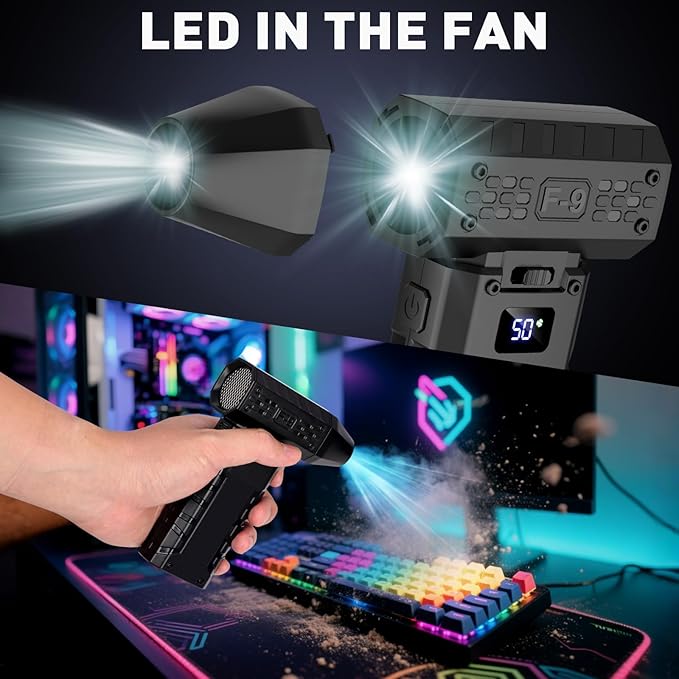 Electric Compressed Air Duster, 110,000RPM Cordless Portable Air Blower Mini Powerful Jet Dry Blower 100 Adjustable Speed Levels Rechargeable for Keyboard, PC, Car Cleaning