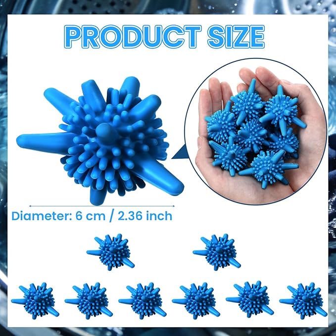 Zhehao 8 Pcs Dryer Balls Silicone Agitator Balls for Washing Machine 2.36inch Reusable Laundry Agitator Ball for Washer Reusable Wrinkle & Pet Hair Reducer for Washing Machine