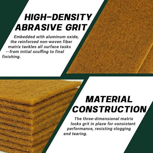 6" x 9" Gold Coarse Scuff Pads, 10 Pack – Non-Woven Hand Pads for Aggressive Cleaning, Scuffing, Scouring, Sanding, Rust & Paint Removal – Reusable Aluminum Oxide Abrasive Pads