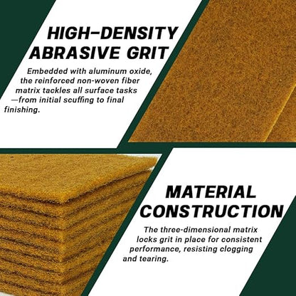 6" x 9" Gold Coarse Scuff Pads, 10 Pack – Non-Woven Hand Pads for Aggressive Cleaning, Scuffing, Scouring, Sanding, Rust & Paint Removal – Reusable Aluminum Oxide Abrasive Pads