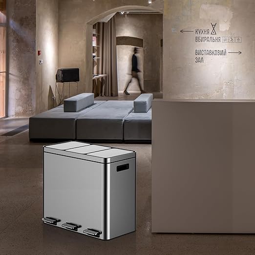 3 x 5.3 Gallon Kitchen Trash Can, 3 Compartment Garbage Can, Stainless Steel Rubbish Bin with Soft-Close Lid and Removable Inner Wastebasket for Kitchen, Home Office